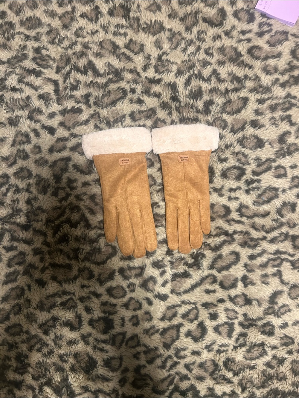 Fashion Gloves Cozy Faux-Shearling Cuff Suede Gloves
